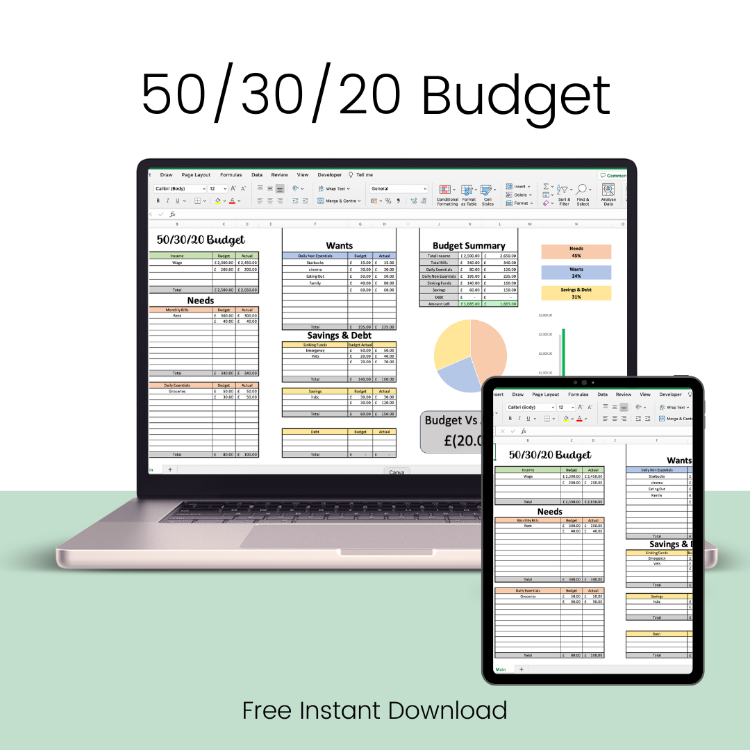 50/ 30/ 20 Personal Monthly Budget