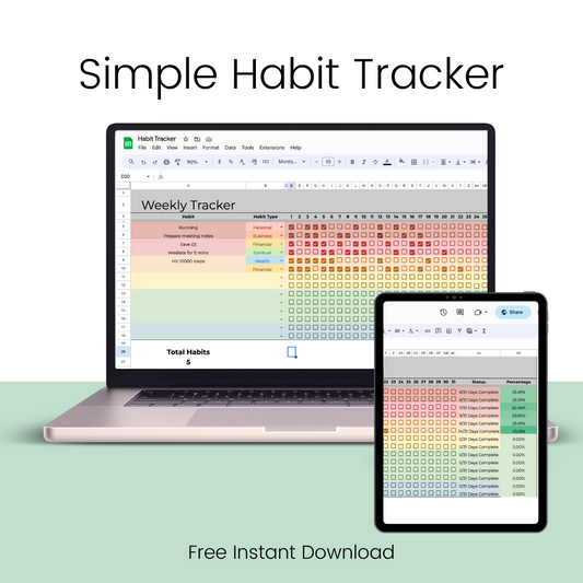 Colorful Google Sheets Habit Tracker, Customizable Habit Tracker, Digital Habit Tracker, Daily Planner, Goal Tracker, Productivity Tool