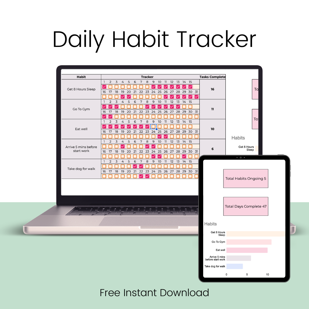 Monthly Habit Tracker, Goal Tracker Planner, Self-Improvement Journal, Daily Tracker, Productivity Organizer