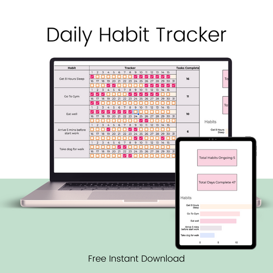 Monthly Habit Tracker, Goal Tracker Planner, Self-Improvement Journal, Daily Tracker, Productivity Organizer