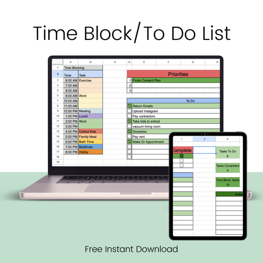 To Do LIst With Time Block Section In Google Sheets